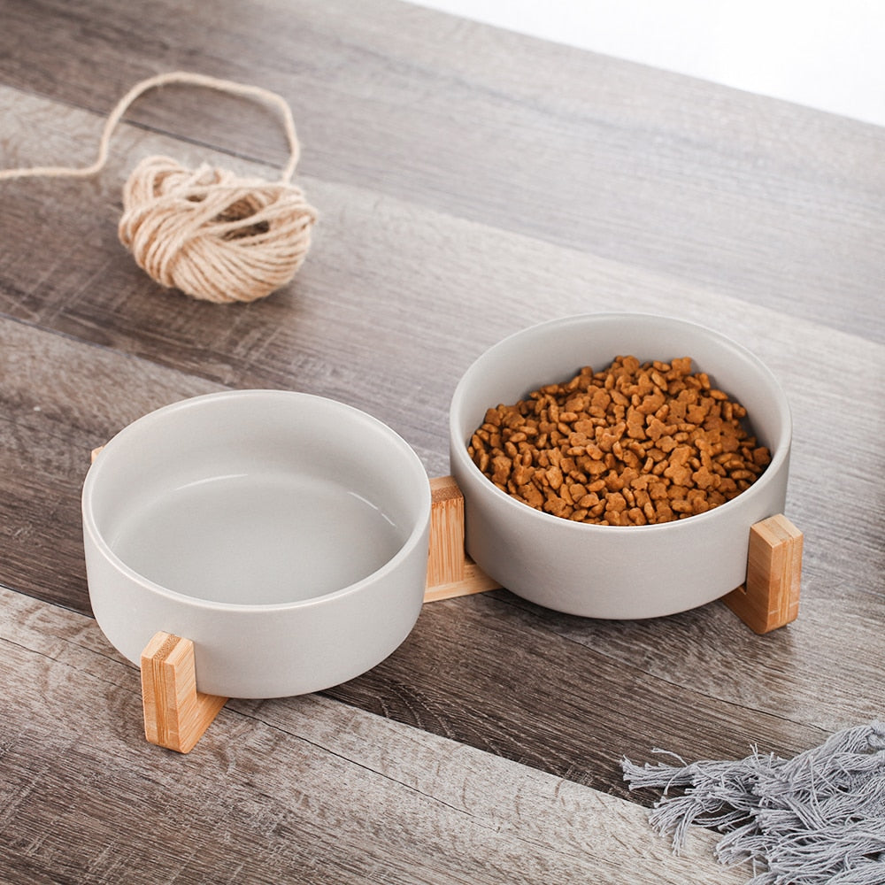 The Matte Midcentury Pet Food Bowl Set with Stand