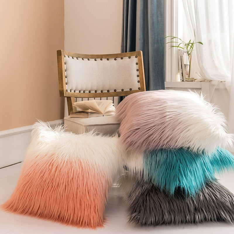 The Colorful Faux Angora Pillow Cover