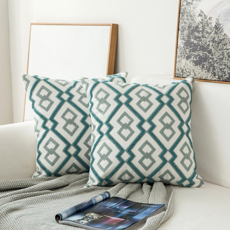 The Teal Embroidery Pillow Cover Collection