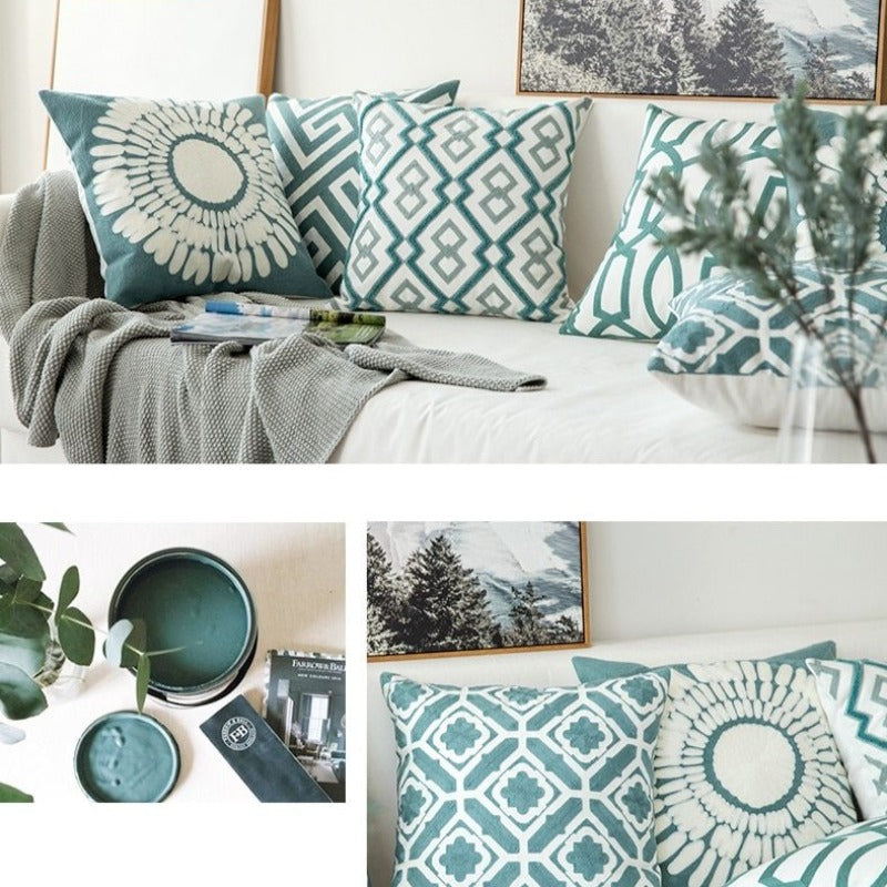 The Teal Embroidery Pillow Cover Collection