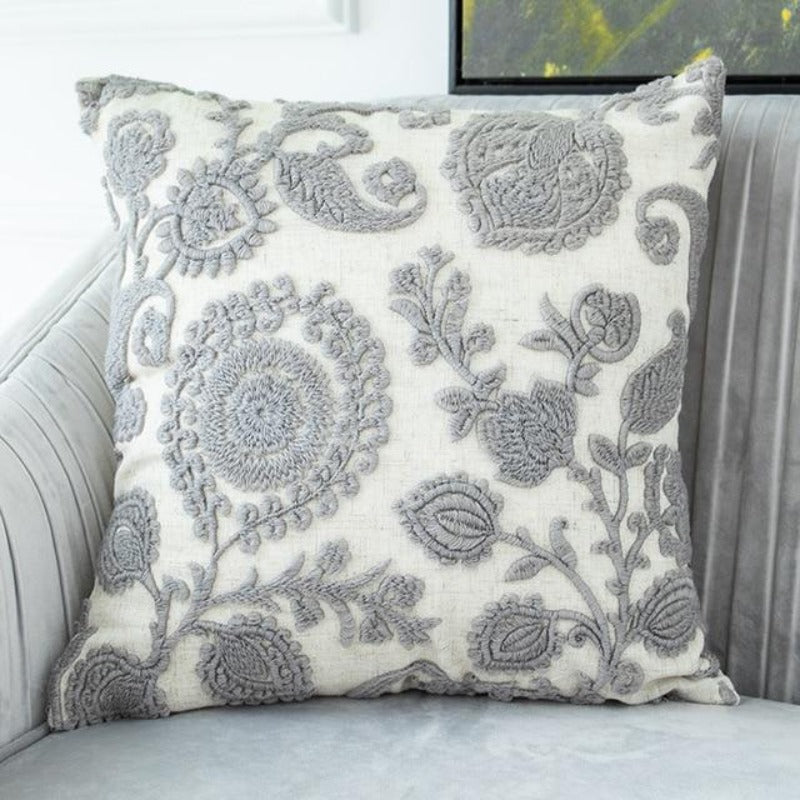 The Jacobean Floral Embroidered Pillow Cover